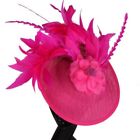 BRAND NEW LARGE HOT PINK SINAMAY FASCINATOR, FEATHERS, FLOWER, SPRING RACING