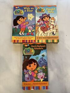 Dora - Nick Jr. - VHS Lot Of 3 ~ Backpack , Wish On Star , & Cowgirl Dora VHS