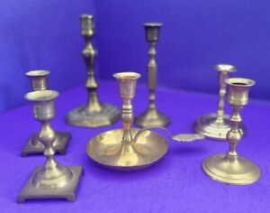 Mixed Lot of 7 Vintage Brass Candlesticks Holders Lovely Patina SALE!