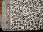 Indian Cotton Kantha Quilt Hand Block Pink Floral Print King Bedspread Blanket