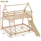 Twin over Queen House Bunk Bed with Climbing Nets and Ramp For Kids Bedroom