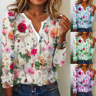 Womens Summer V Neck Tops T Shirt Ladies Long Sleeve Floral Pullover Blouse‹