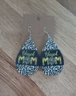 Womens Light Weight Faux Leather Dangle Earrings Blessed Mom Design Both Sides