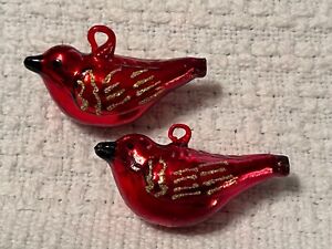 Christmas ornaments set of 2 blown glass red birds MAX672