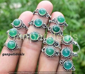 500pcs Wholesale Lots Green Onyx Gemstone Rings  925 Silver Plated Jewelry