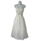 Vintage 80s Lanz Original Lace Dress Tea Length Straps Bridal Mother Bride S 10