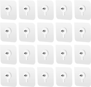 20Pcs Self Adhesive Wall Hooks - Reusable, Removable, and Waterproof Hangers fo