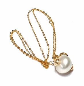 Stunning Oval 10mm Natural White FW Pearl 925 Sterling Silver Chain 16