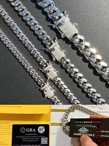 Real Miami Cuban Link Chain Necklace Bracelet Solid 925 Silver MOISSANITE Clasp