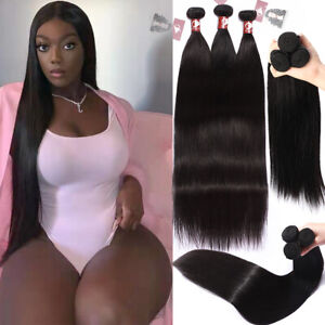 THICK Brazilian 100% Virgin Human hair Extensions Bundles Weaves #Black Straight