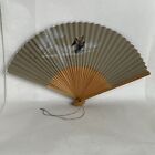 Vintage Hand Painted Paper & Wood Japanese Folding Fan 14” Bird Of Prey NICE