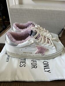 Mint Golden Goose Pink Shearling White Hi Star Sneakers Size 39 $750
