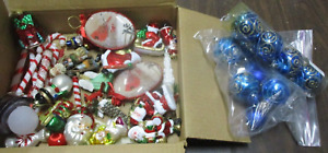 Vintage Ornament Lot, Glass, Plastic, Santas, Candy Canes, Etc
