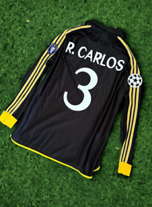 Roberto Carlos #3 Real Madrid 2001/02 Long Sleeve Away Black Retro UCL Jersey L