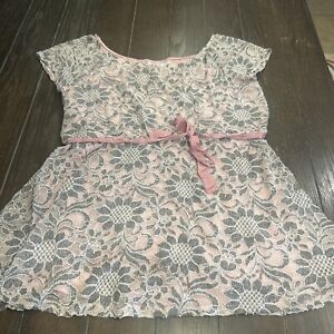 Motherhood Maternity Top Size XL Pink Gray Floral Lace Off  Shoulder Babydoll