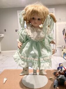 New ListingPorcelain Doll Dynasty Collection Blue Eyes Mandy with Stand 12
