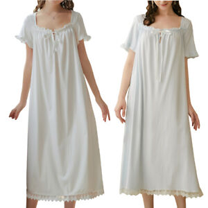 Women's Short Sleeve Victorian Nightgown Princess Cotton Square Neck Sleep Dress