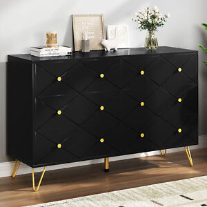 6 Drawer Dresser Wood Dressers & Chests of Drawers Bedroom Cabinet Storage Black