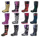 Women's Rain Boots Rubber Waterproof Colors Wellies Mid Calf Snow Boots, Sizes