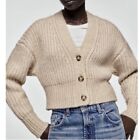 Zara Beige Chunky Knit Button Down Crop Cardigan Size XS NWT