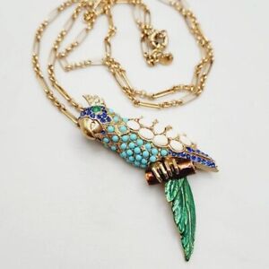 J. Crew Jeweled Parrot Tropical Bird Pendant Long Chain Necklace *PLEASE READ