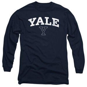 Yale University Adult Long Sleeve T-Shirt Bulldogs Logo, Navy, S-3XL