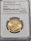 1914 Canada Bank Of Canada Hoard $10 Gold Piece MS63 NGC