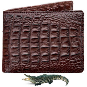 Genuine Crocodile Leather Skin Brown Bifold Wallet Men's Double Side RFID Block