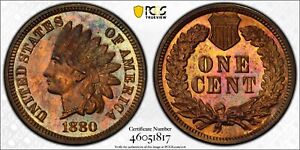 1880 Indian Head Cent Penny Proof PCGS PR62 BN PF Uncirculated Toned