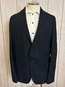 Authentic Fendi Wool Knit Men’s Blazer Cardigan Navy 2 Button Collard Jacket 56