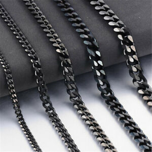 3/5/7/9/11mm Mens Cuban Curb Black Necklace Stainless Steel Link Chain 18