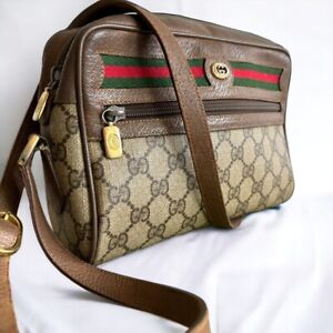 GUCCI Shoulder Bag Sherry Line PVC Leather GG Pattern  Brown Authentic