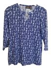 Chicos Travelers Womens 0 Size US 4 Petite (0P) BLUE PINEAPPLE BLOUSE Slinky NEW