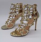 YOKI ELISE-120 STRAPPY SHINY GOLD PUMPS CAGED BOOTIES STILETTO HIGH HEEL SHOES