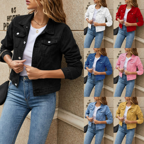 Jacket Denim Women's Jean Size Blue Button Trucker Women Top Blazer *20% OFF*