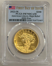 2023-W $100 High Relief Liberty Gold Coin PCGS PR70 First Day of Issue FDI