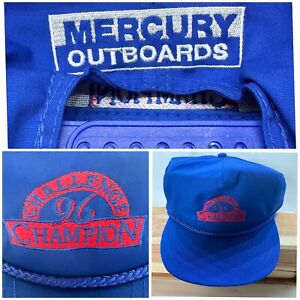 Vintage Mercury Marine Outboards Boats Blue Snapback Hat 96 Challenge Champion