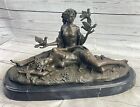 Romantic Bronze Sculpture Two Women w/ Birds Love Romance Statue on Marble Base