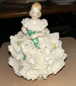 New ListingMZ Crown Dresden Porcelain Lace GIRL Figurine 4”, Ireland