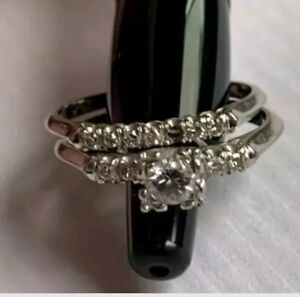 14k White Gold Diamond Wedding Ring Set Pre-owned
