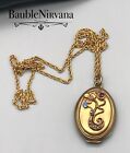 Victorian Antique Gold Filled Oval Locket Applied Clover Leaf & Jeweled on Chain
