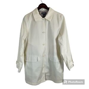 Lands End Womens White Trench Coat Size M 10 12 Long Button Pockets Lined E1