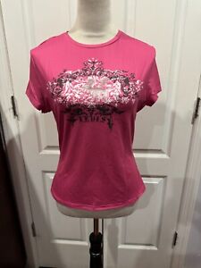 Women Top Shirt Rose Pink Glitter Wing Graphic Vintage Y2k Sz L 21