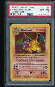 PSA 8 CHARIZARD 1999 POKEMON 1ST EDITION THICK STAMP SHADOWLESS #4 HOLO NM-MINT