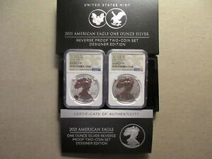 New Listing2021 W&S Silver Eagle Type 1 and 2 Designer Reverse Proof Set NGC PF70 (Perfect)