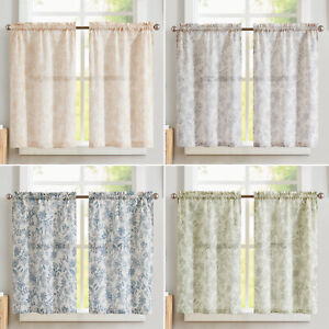Kitchen Tier Curtains Linen Farmhouse Floral Print Curtain 2 Panels Rod Pocket