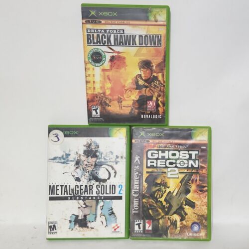 3 Game Lot - Xbox Games: Ghost Recon 2 - Metal Gear Solid 2 - Black Hawk Down
