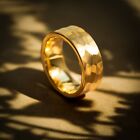 Hammered Gold Wedding Ring, 18K Yellow Gold Tungsten Wedding Band, Mens Ring
