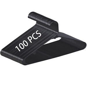 100PCS Non-Slip Clothes Hangers Durable Plastic Hangers for Skirt Suit Black