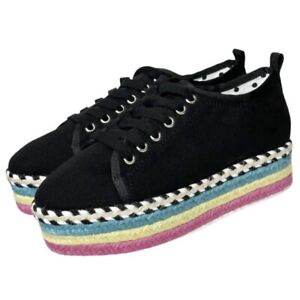 Betsy Johnson Rainbow Platform Shoes Arbor Pop Neo-Punk Black Canvas Size 7.5